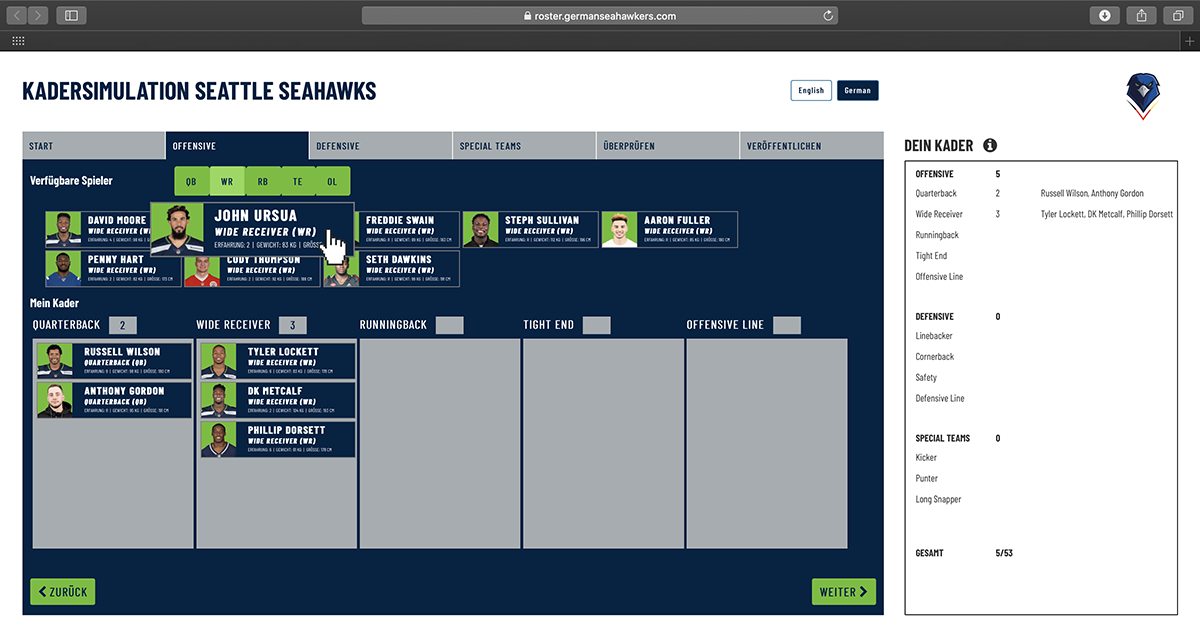 Kader-Simulator: Bau dir deine Seattle Seahawks